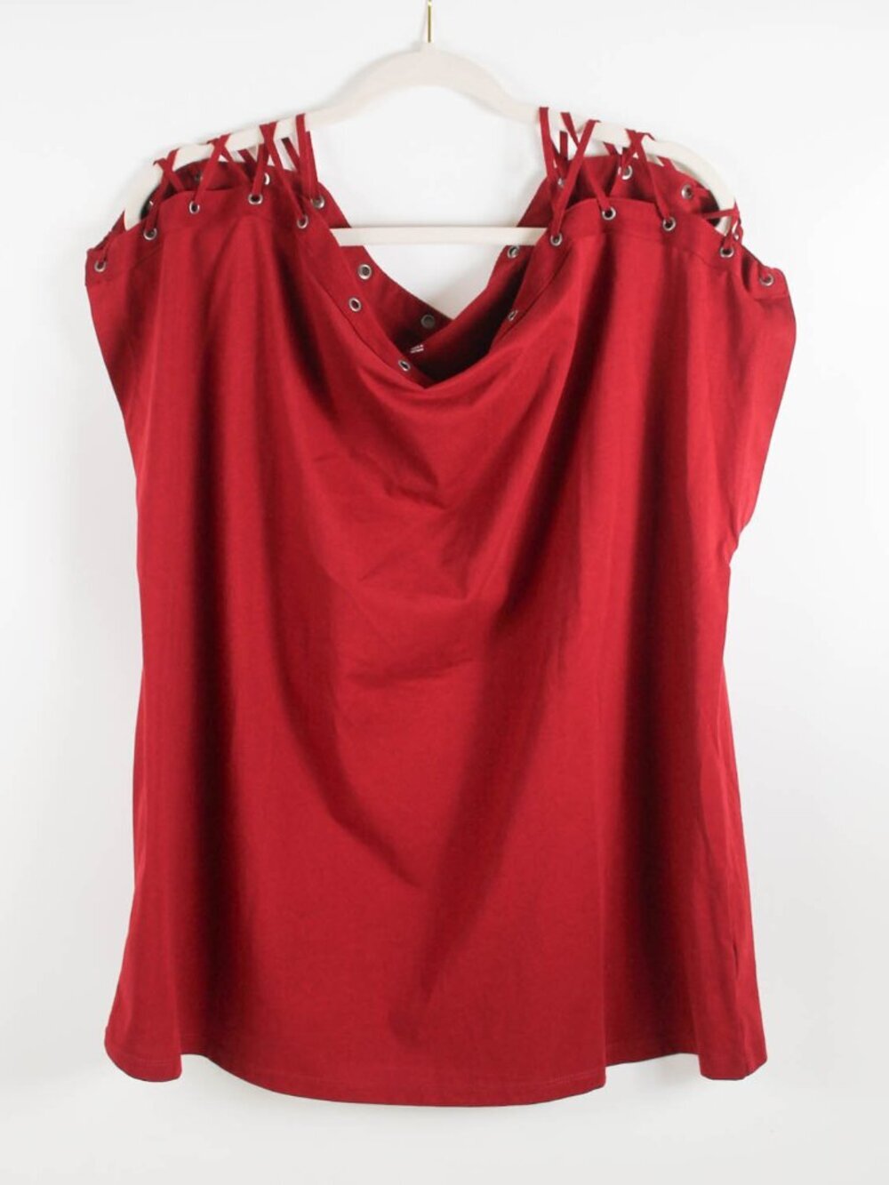 Torrid Size 1 Burgundy Lace-Up Grommet Cold Shoulder Top